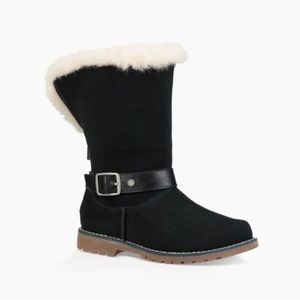 Kids UGG Nessa Black Suede Shearling Boots, Size 3 Little Kid